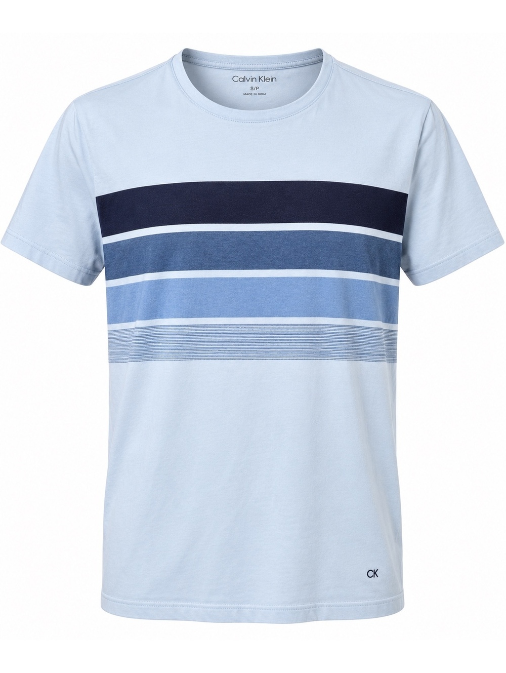 Calvin Klein Men’s Small Blue Striped T-Shirt 100% Cotton CK Logo Crew Neck